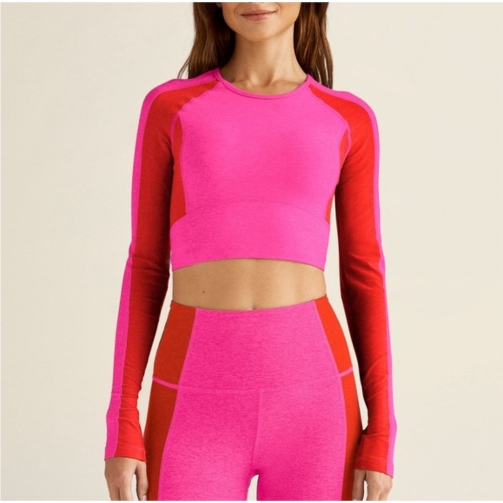 Beyond Yoga Spacedye Vitality Colorblock Pullover pink red